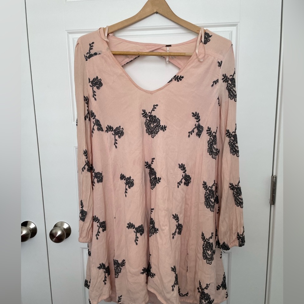 Free People pink dress pink dress with black flowers